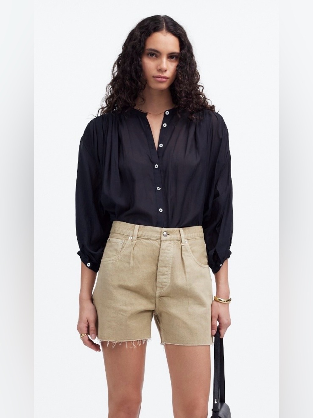 Madewell Pleated Low-Slung Denim Shorts Airy Denim True Khaki Size 26 EUC